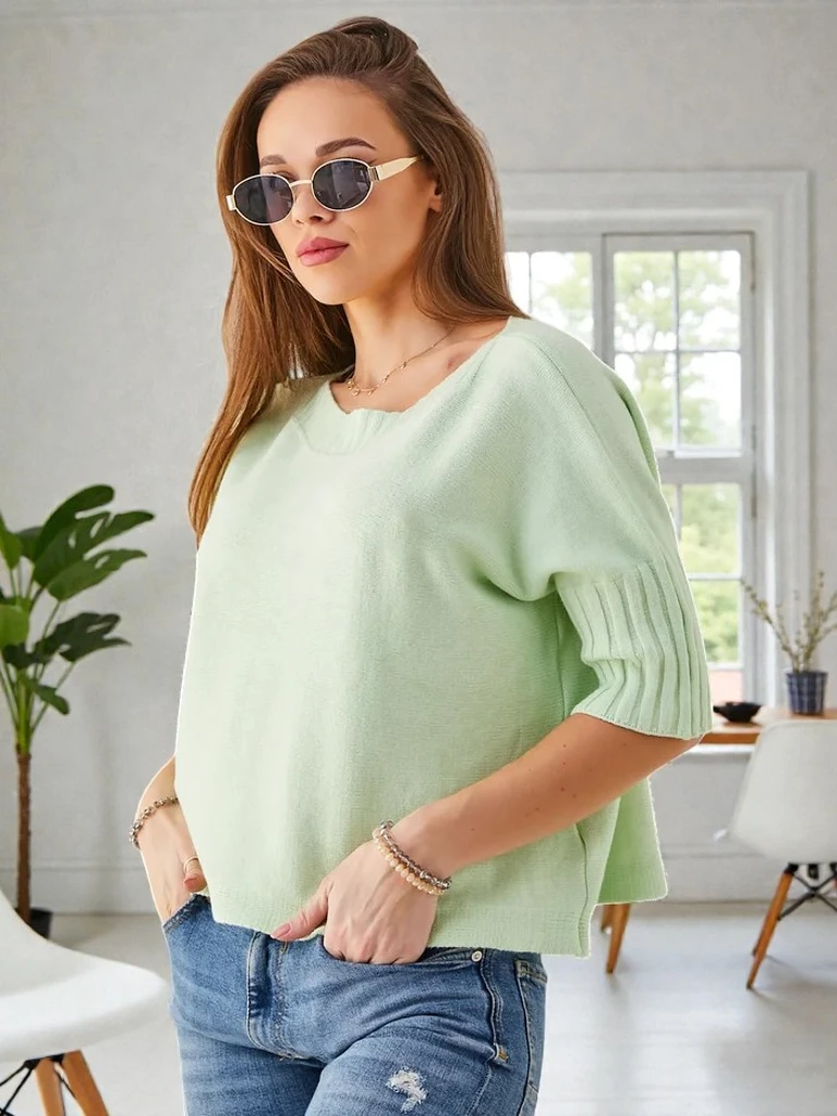 Royalfashion дамски вълнен пуловер с къси ръкави