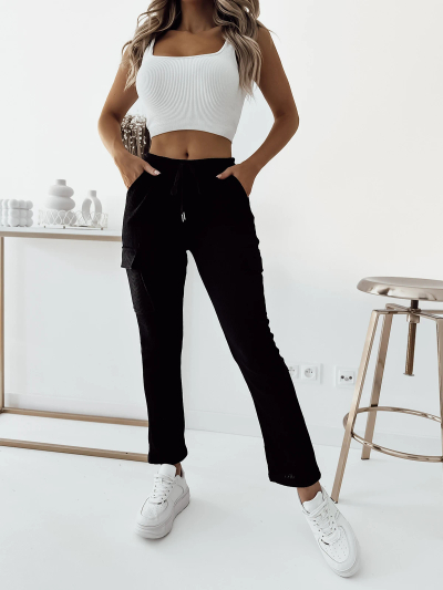 Royalfashion Черен дамски боен панталон с ребра