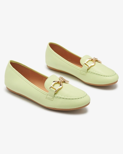 Зелени дамски мокасини от екокожа с украса Wiwet-Footwear