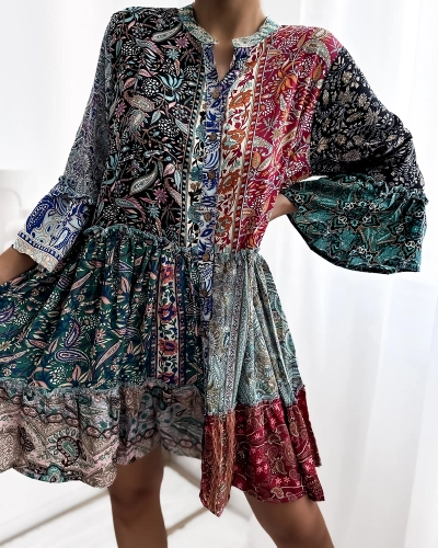 Royalfashion Шарена цветна къса дамска рокля