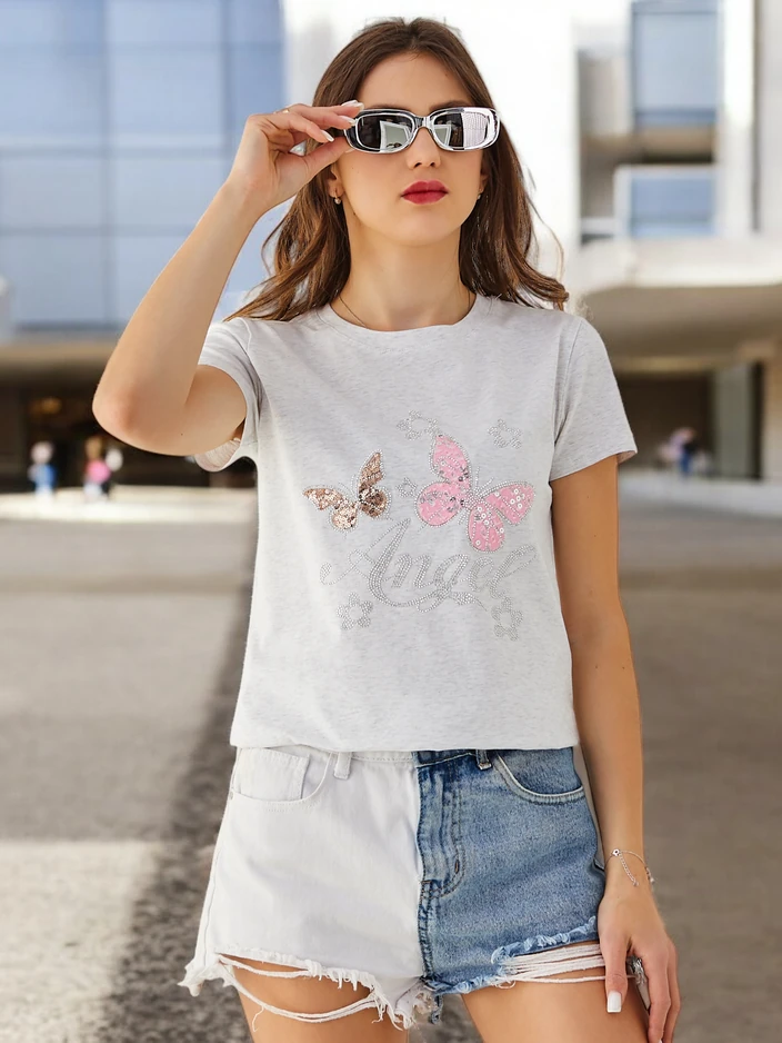 Royalfashion Памучна дамска тениска Пеперуда