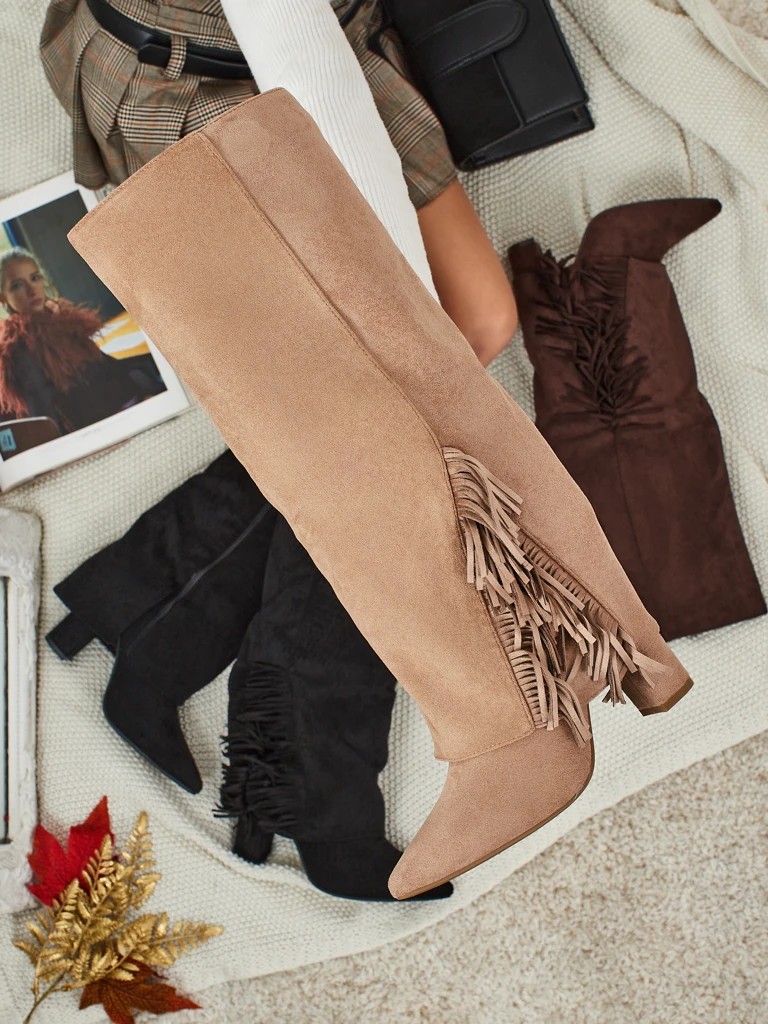 Дамски еко велурени ботуши с горна част Rimolea