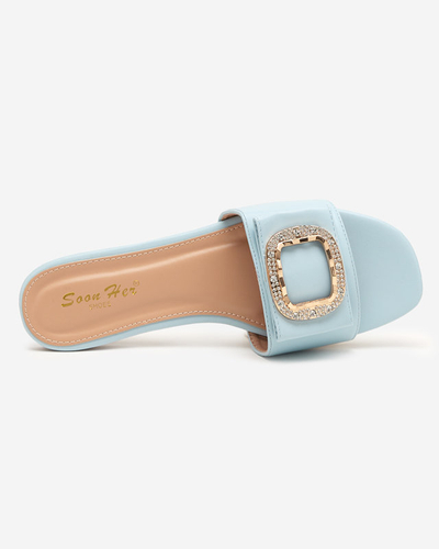 Niebieskie damskie klapki z ozdobą z cyrkoniami Iteria - Obuwie