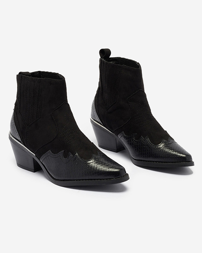 Черни еко велурени каубойски ботуши на ниска колба Zirras - Обувки