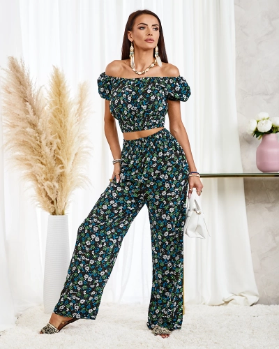 Royalfashion Черен дамски цветен комплект от две части