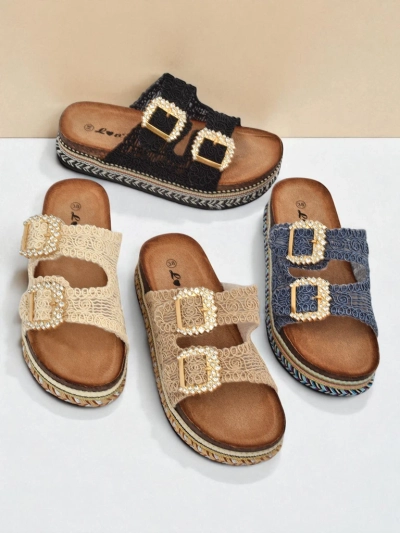 Royalfashion Дамски сандали с катарами с камъни GlamCork