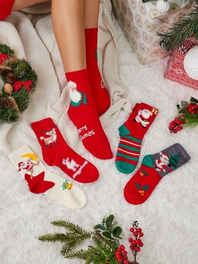 Ризусенс Fashion Дамски дълги коледни чорапи 5 броя