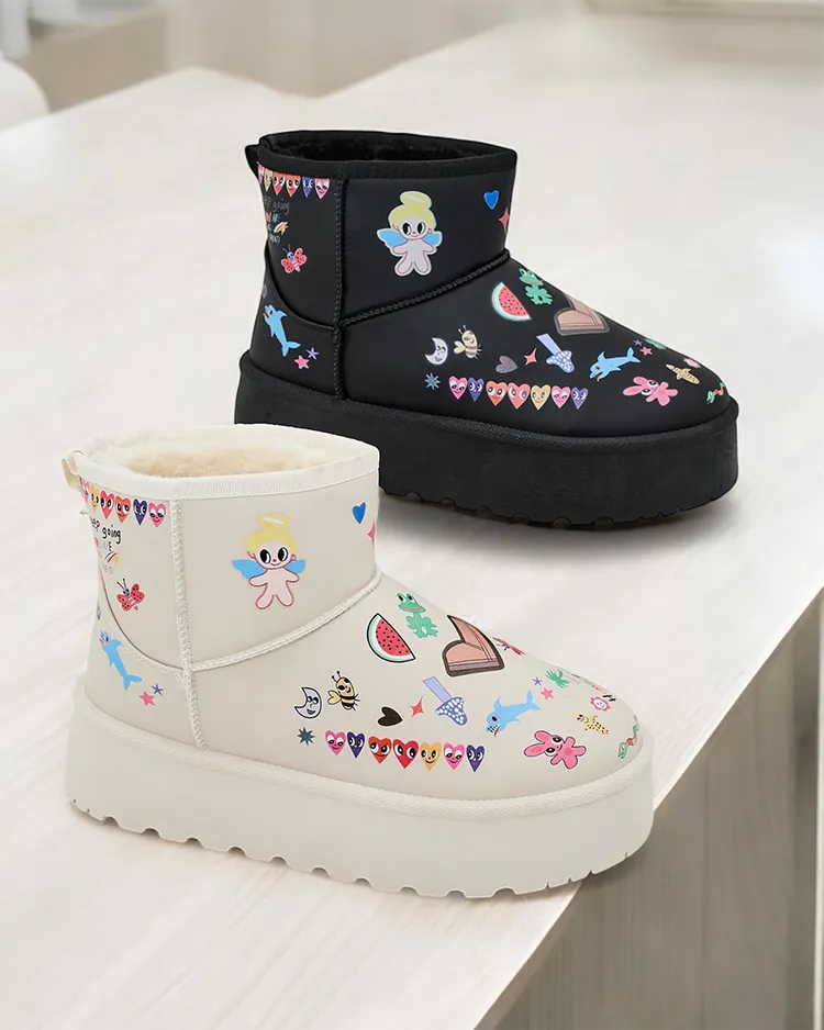 Ройалфешън Къси дамски снягоботи с наклейки Ханага