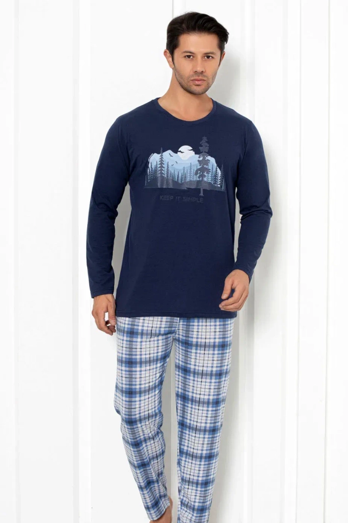 Royalfashion Мъжки памучни пижами с каре