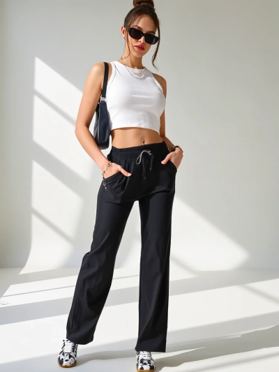 Royalfashion Широки дамски панталони от плат с памук