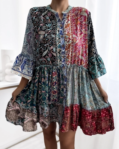 Royalfashion Шарена цветна къса дамска рокля