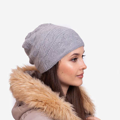 Szara ciepła damska dwuwarstwowa czapka - Akcesoria