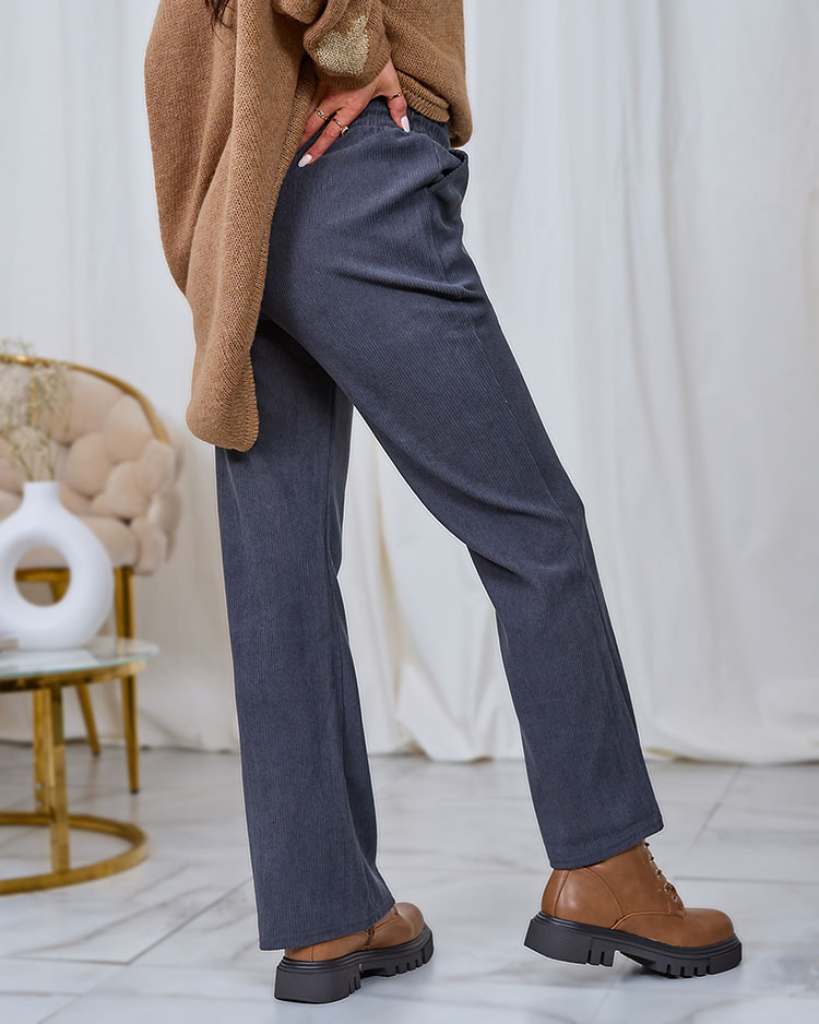 Royalfashion Дамски панталон от велурена материя в тъмно сиво