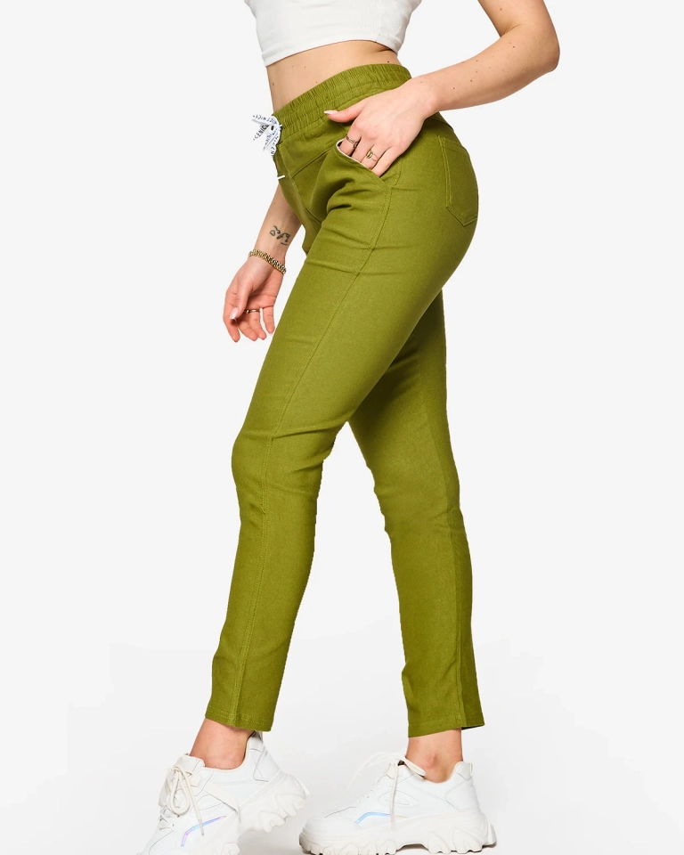 Дамски прав панталон от плат в зелено PLUS SIZE- Облекло