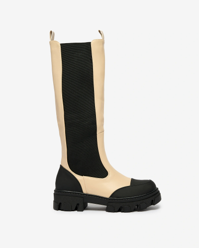 Royalfashion Бежови дамски ботуши до средата на прасеца Blyss