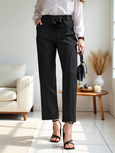 Кралска мода Вискозни права дамска панталона с цвете