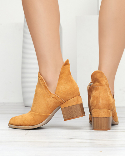 Brązowe damskie botki na słupku Jeneuer - Obuwie