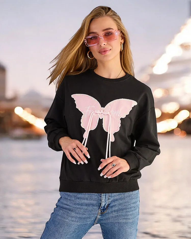 Royalfashion Дамски памучен суитшърт с тънък принт