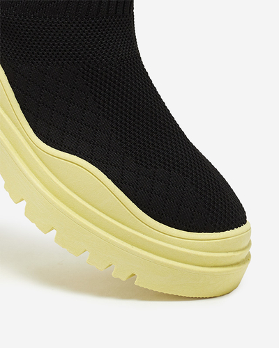 Czarno-żółte botki damskie na płaskim obcasie Seritis - Obuwie