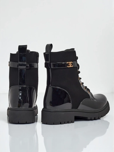 Боти с връзки от еко матова и лакирана кожа Alvinea