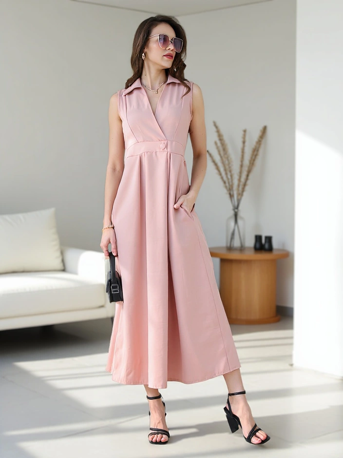 Рокля без ръкави Royalfashion с обгръщащо деколте Bizness