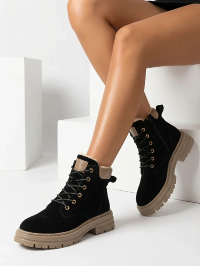 Royalfashion Черно-кафяви дамски изолирани ботуши тип "трапер" Radoras