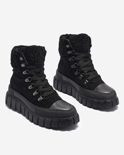 Дамски боти Diana Черни кожени удобни за зимата