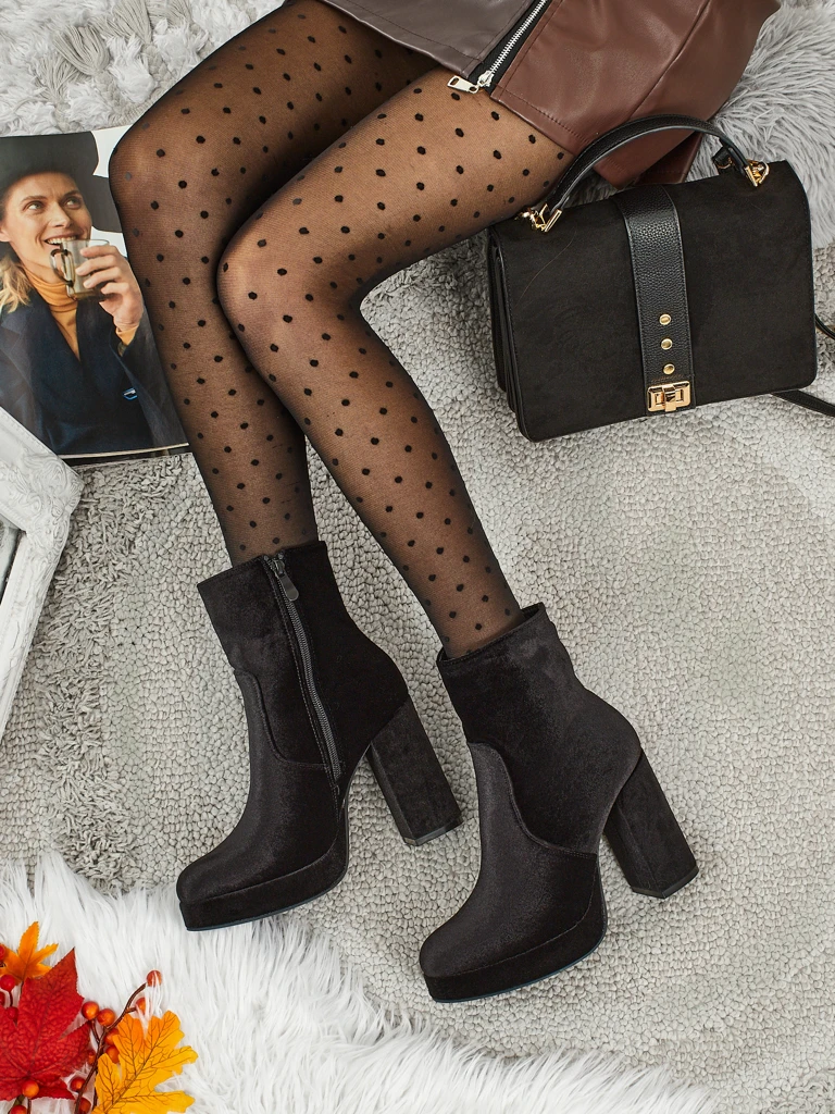 Дамски боти на ток, имитация на велур, Miss