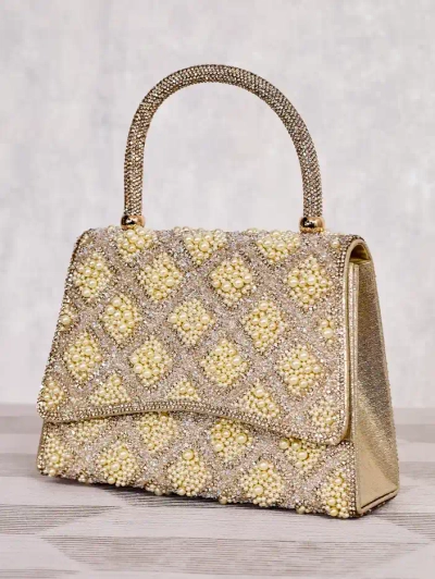 Royalfashion Малка дамска чанта с камъни и перли