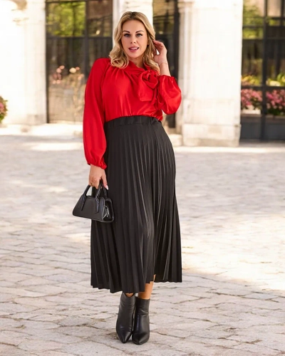 Royalfashion Скътана дамска миди пола ПЛЮС РАЗМЕР