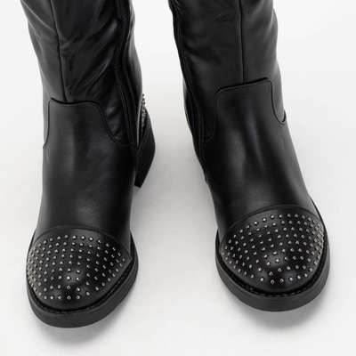 Czarne kozaki damskie z dżetami Kirida - Obuwie