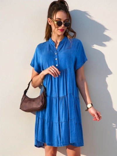 Рокля тип туника Royalfashion за жени с цип на яката, деним тип