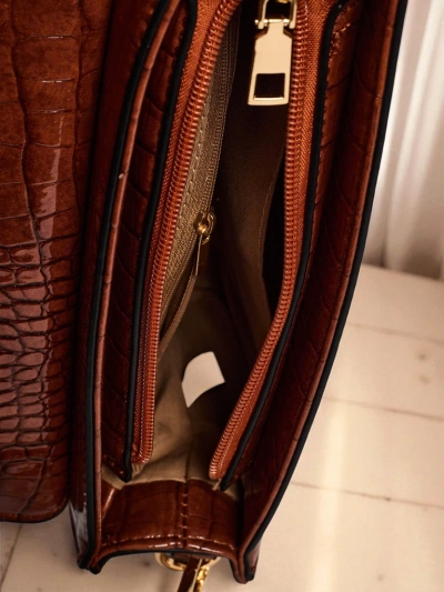 Aurelia Elegante Camel - Мини дамска чанта от велур и лак Venezia Classico