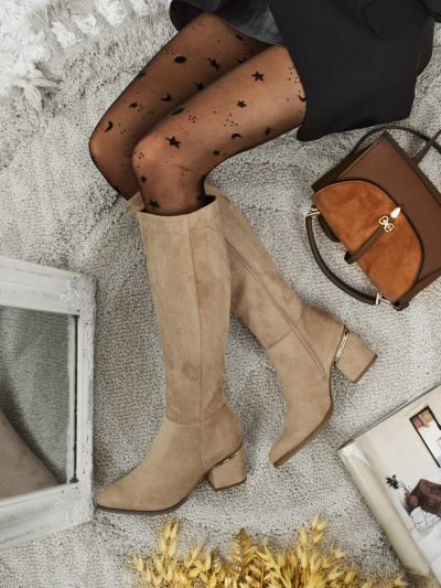 Дамски еко велурени ботуши на ток Niefio