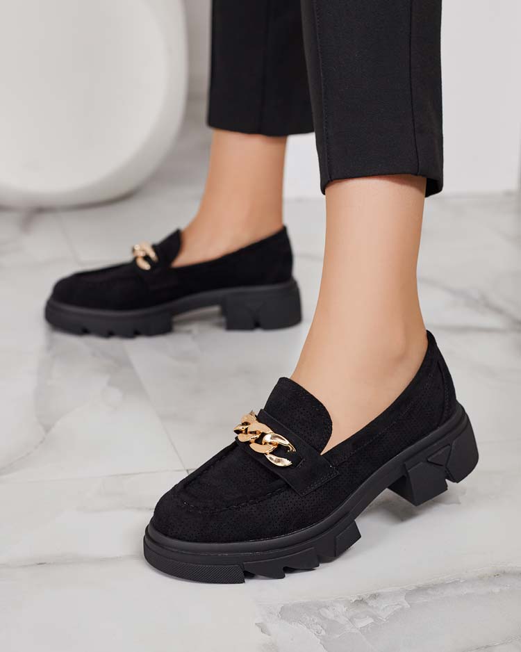 Royalfashion Мокасини от еко велур с украса Zaffix