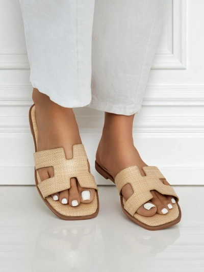 Дамски сандали бежови Letizia удобни плоски екологична кожа лято