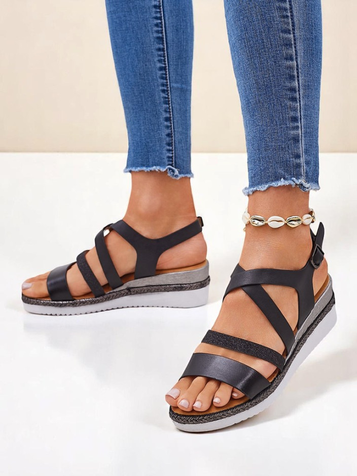 Aurelia Nero – Черни дамски сандали на платформа Royalfashion еко кожа