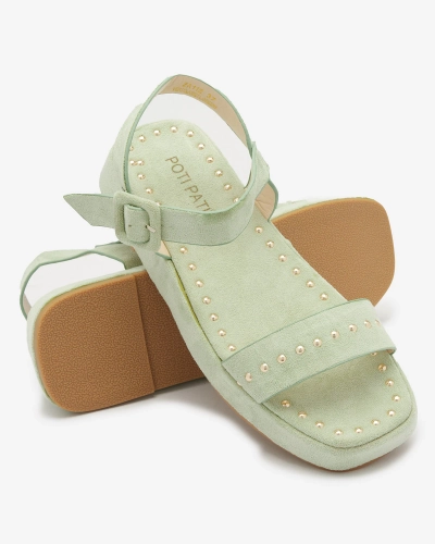 Светлозелени дамски сандали с камъни Franssia - Обувки