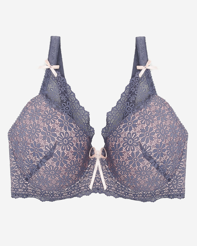 Damski różowy biustonosz z fioletową koronką - Bielizna