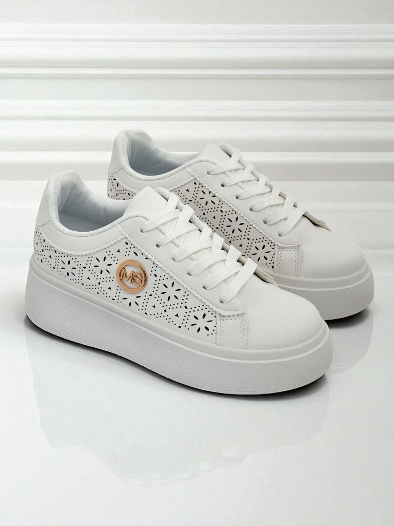 Дамски сникърси Aelia Royalfashion на платформа бели ажурни екрю