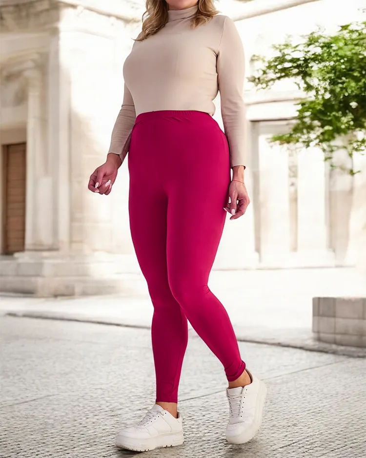 Дамски бамбукови клинове в кестеняв цвят PLUS SIZE - Облекло