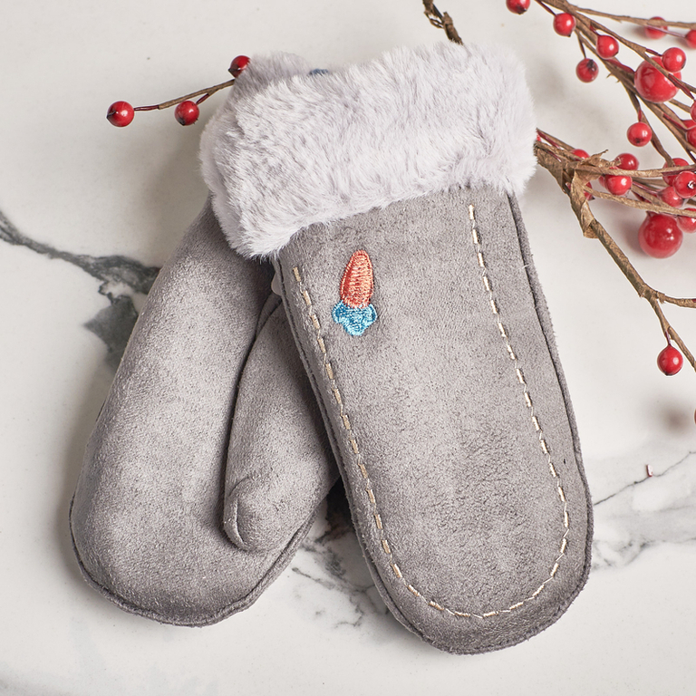 Szare dziecięce rękawiczki na sznurku i z jednym palcem - Rękawiczki