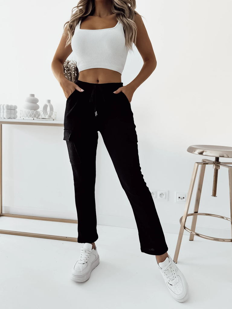 Royalfashion Черен дамски боен панталон с ребра