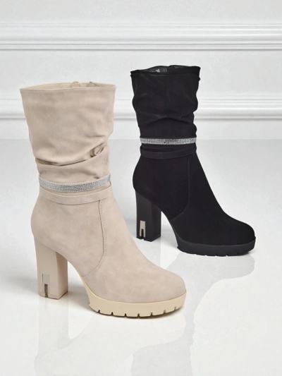 Матови дамски боти на ток Ashen Bloom