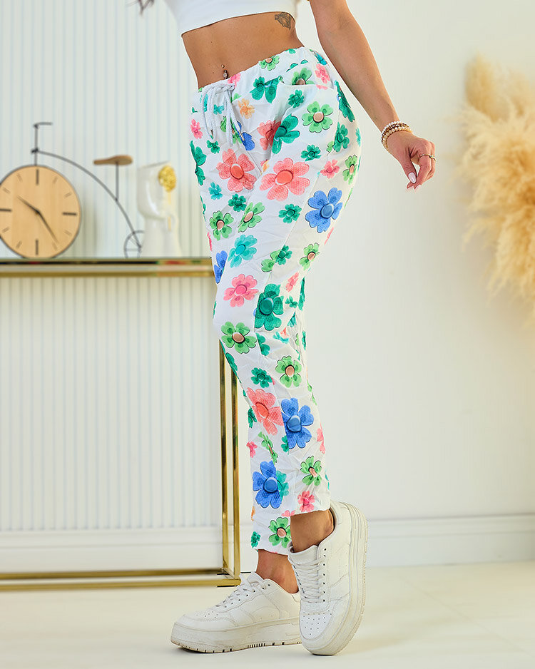 Royalfashion Дамски панталон от плат с флорални мотиви