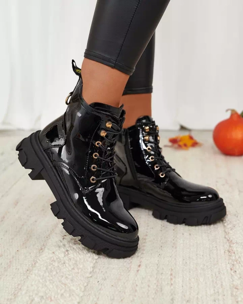 Royalfashion Черни лакирани дамски изолирани ботуши Setogia