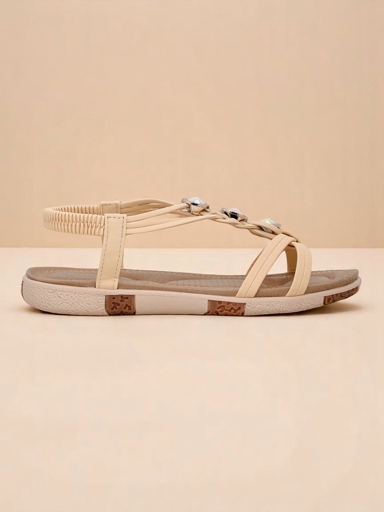 Дамски сандали Royalfashion Bellona бежови с цирконии на платформа