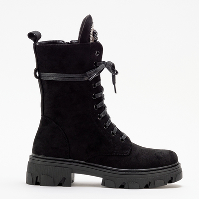 Czarne damskie botki workery eko-zamsz Moxo - Obuwie