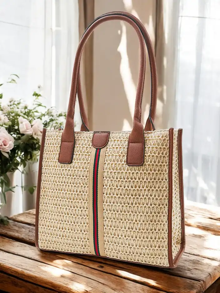 Royalfashion Голяма плажна чанта от слама за жени лято