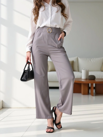 Royalfashion Широки дамски панталони с декоративна катарама